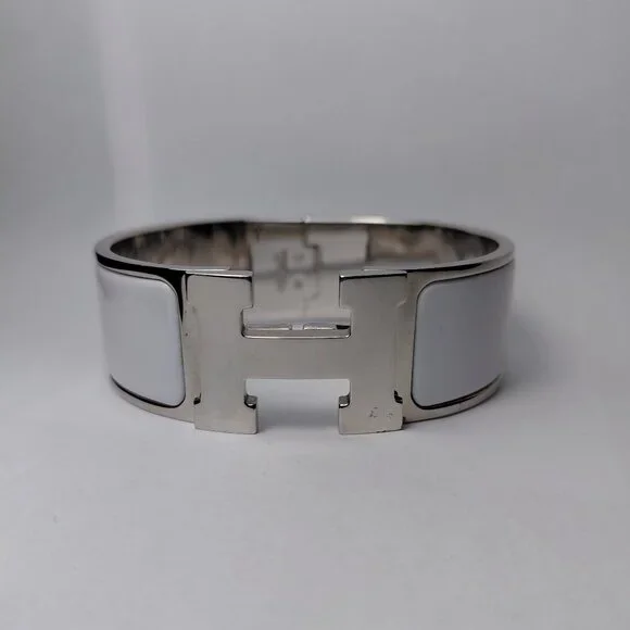 Hermes Clic Clac H Bracelet Blanc Silver White Enamel Bangle Size Small PM - Picture 3 of 16